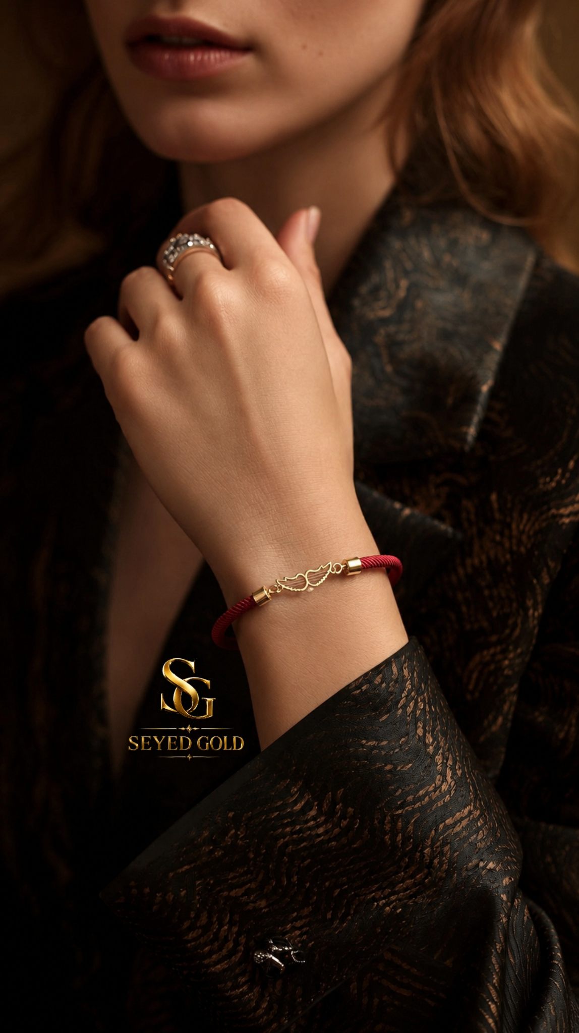 دستبند بال طلایی با نخ زرشکی SEYED GOLD